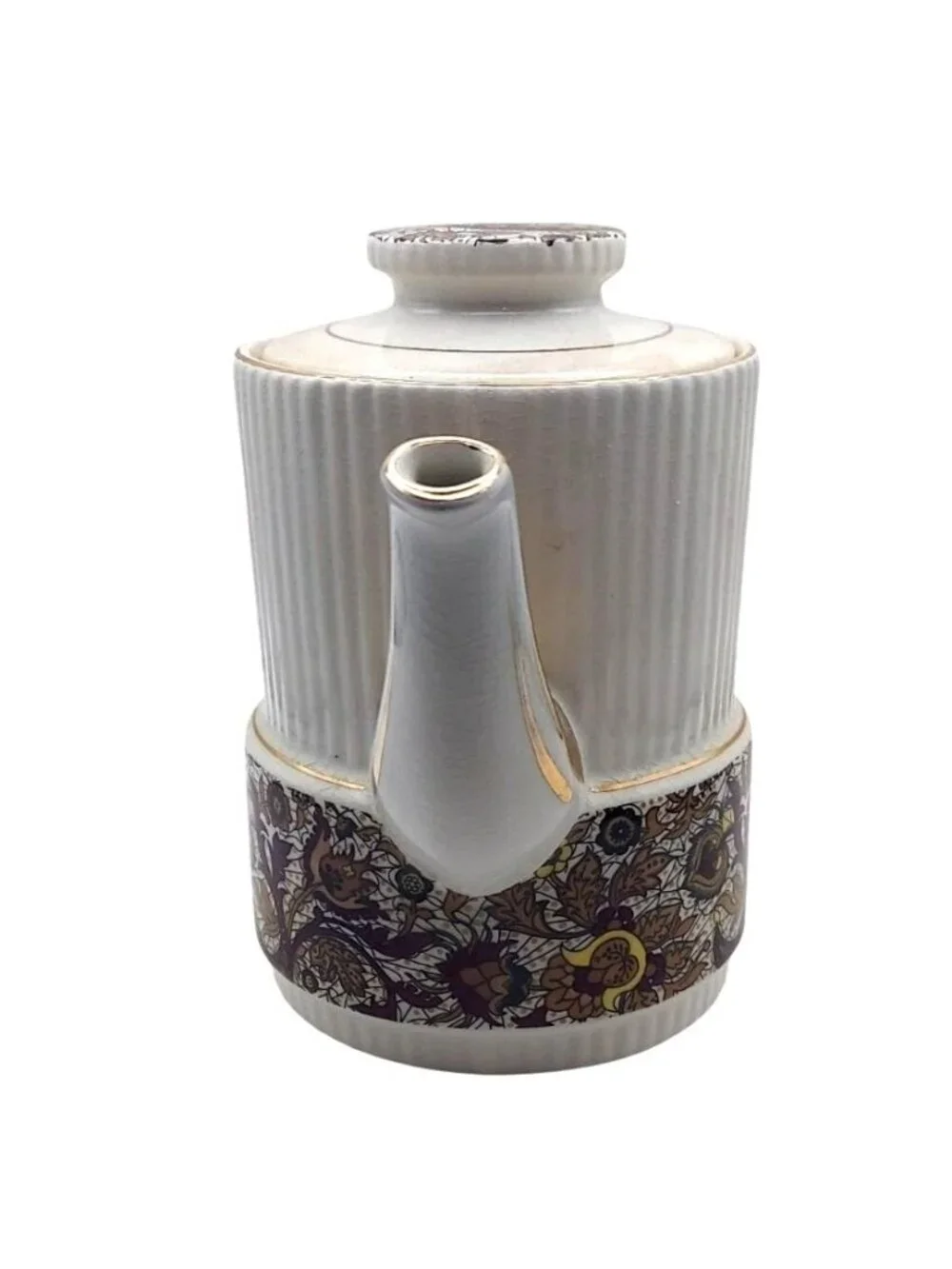 Gibsons Paisley Ironstone Coffee Tea Pot Ribbed Staffordshire England Vintage